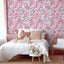 Papel tapiz floral bohemio rosa 17.7x354" dormitorio
