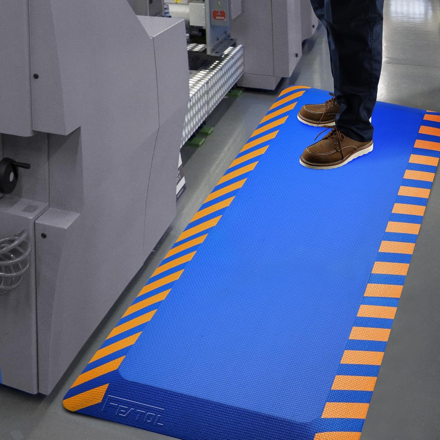 Alfombrilla antifatiga 20x32pulg azul borde amarillo