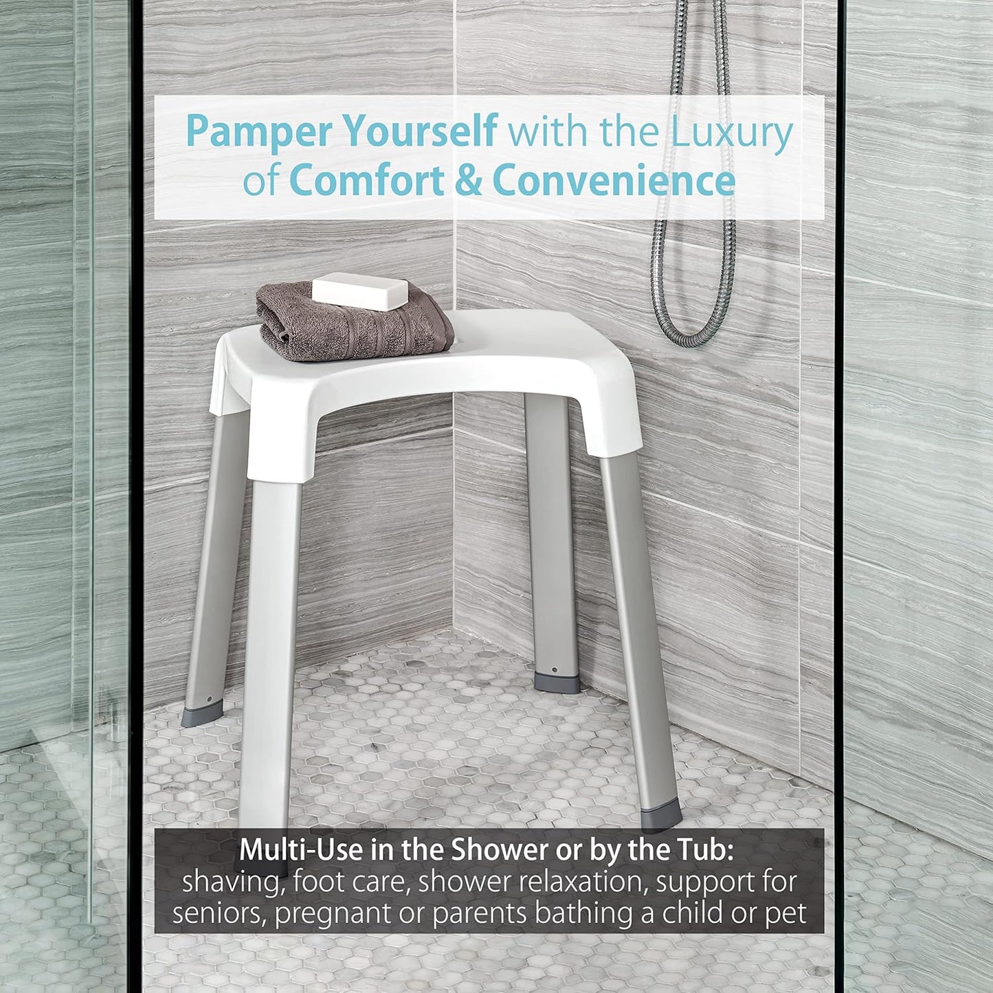 Banco ducha antiderrap con patas aluminio color blanco