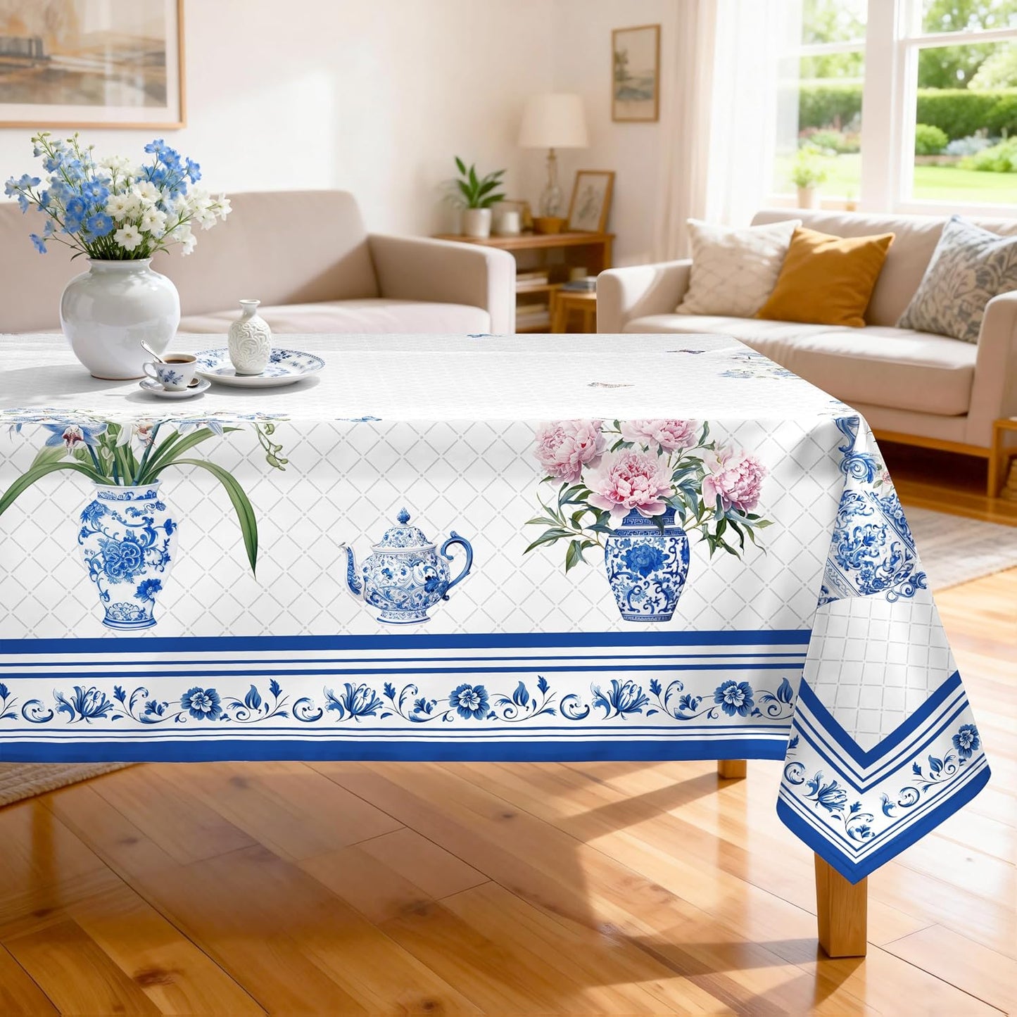 Mantel rectangular azul poliéster 104x60pulg decorativo