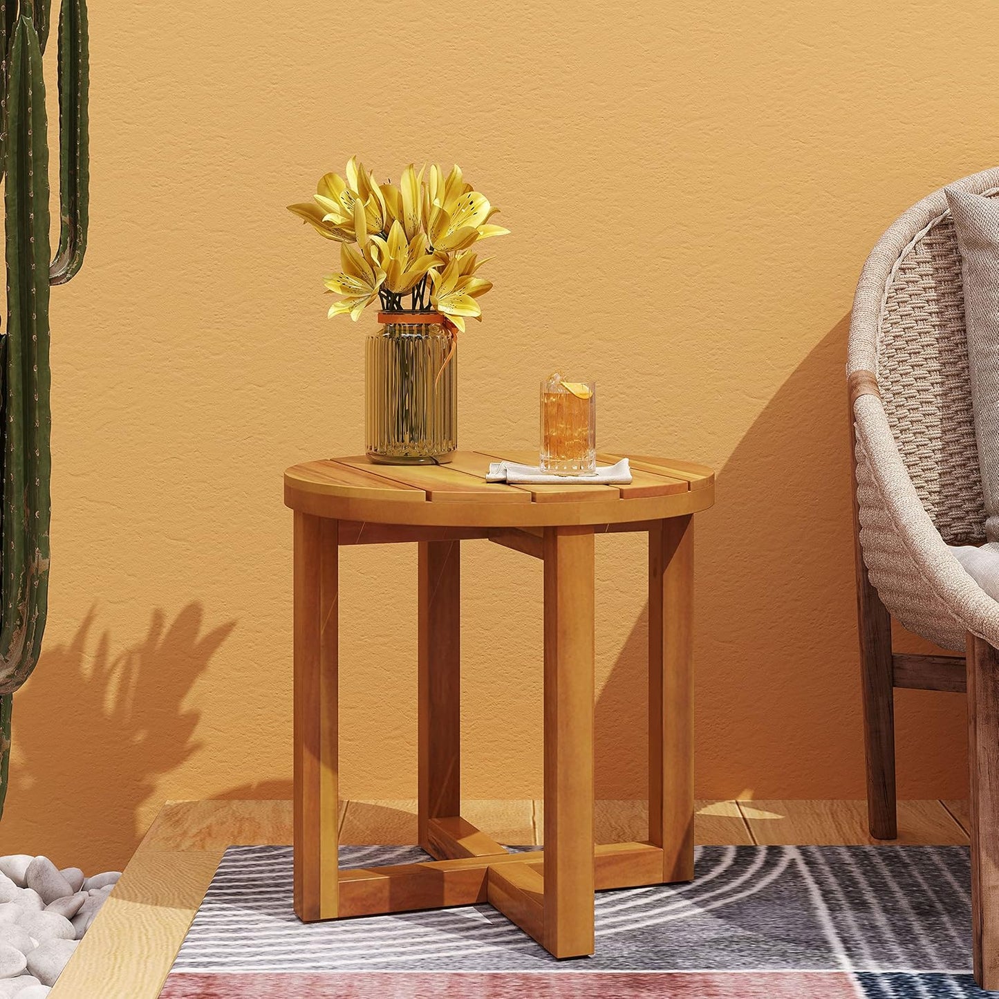 Mesa auxiliar circular madera acacia teca