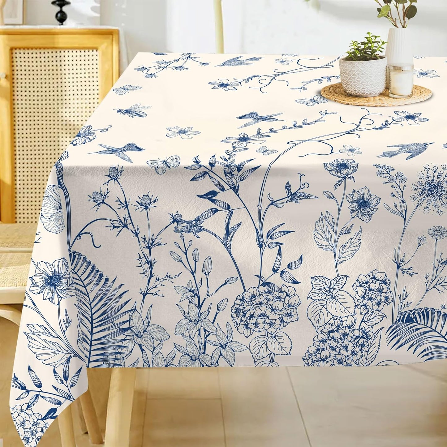 Mantel floral rectangular 60x120pulg resistente manchas azul