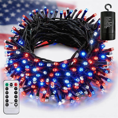 Luces patrióticas 66ft LED rojo blanco azul 200 luces