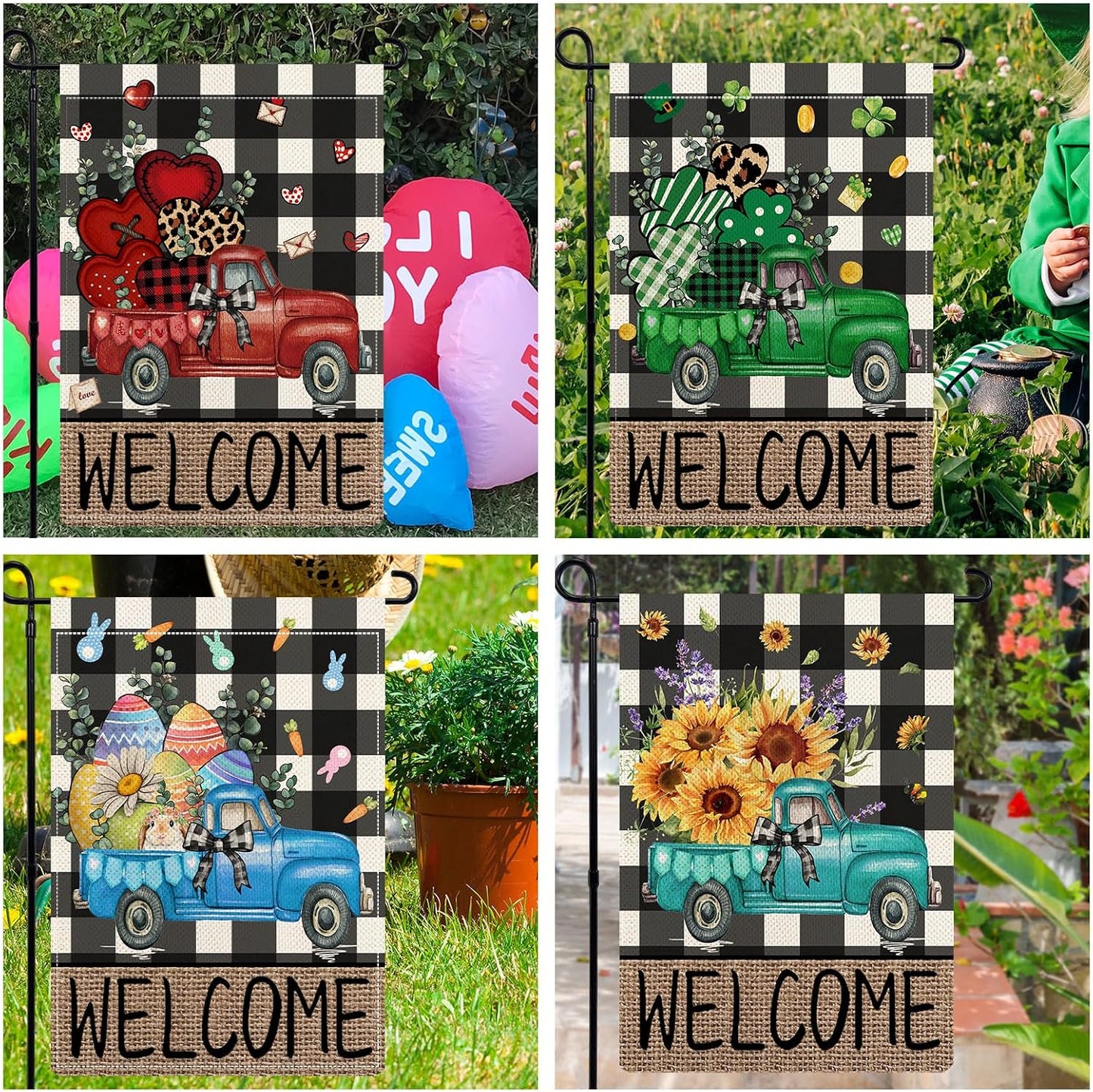Set 12 Banderas Jardín 12x18" Doble Cara