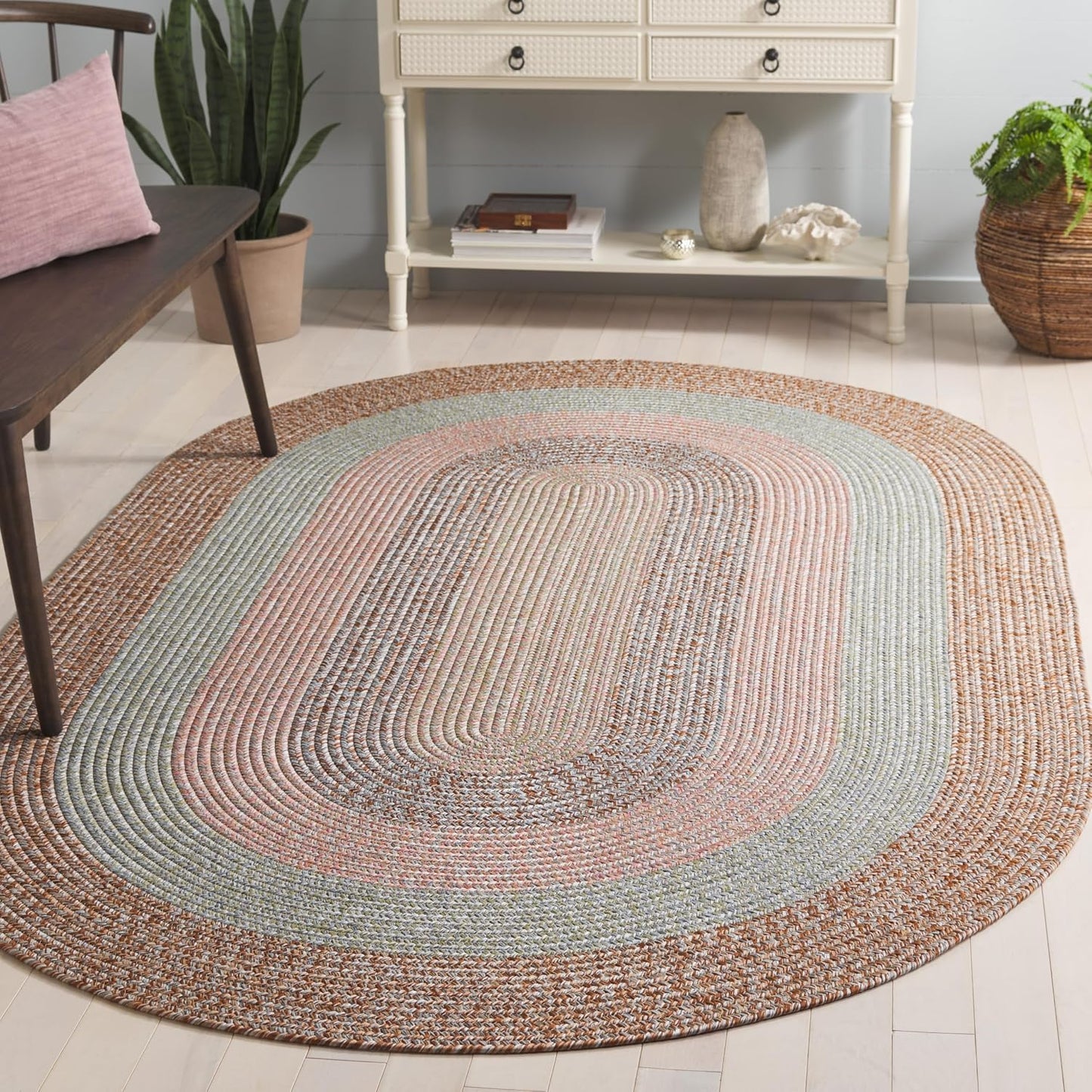Alfombra decorativa ovalada 3x5ft color marrón y gris