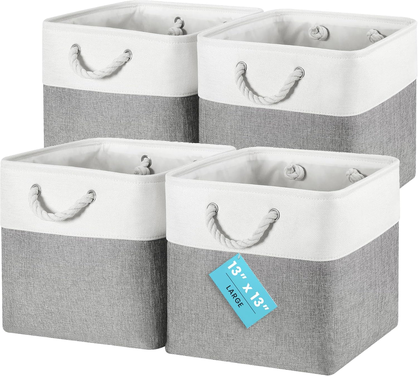 4 Pzas Cubos Almacenamiento 13x13" Plegables con Asas Tela
