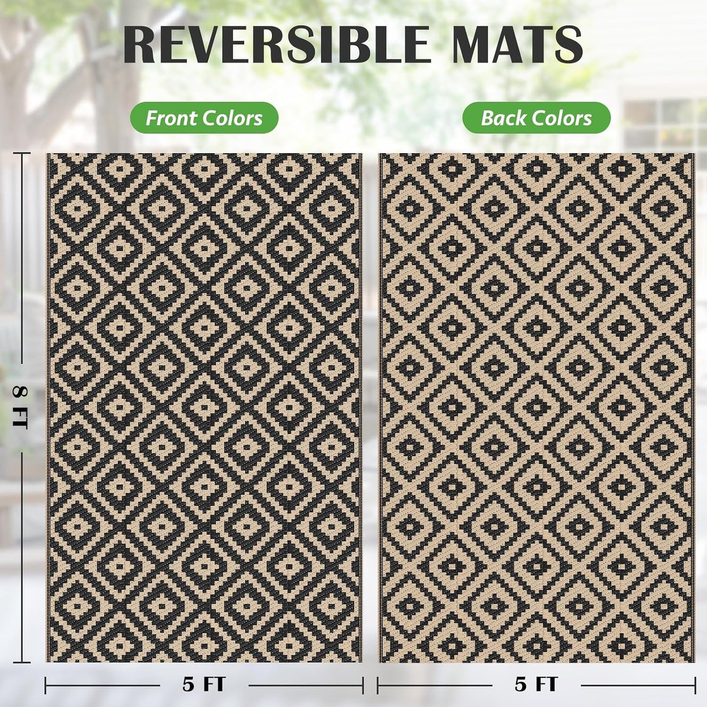 Alfombra impermeable exterior 5x8ft reversible negro beige
