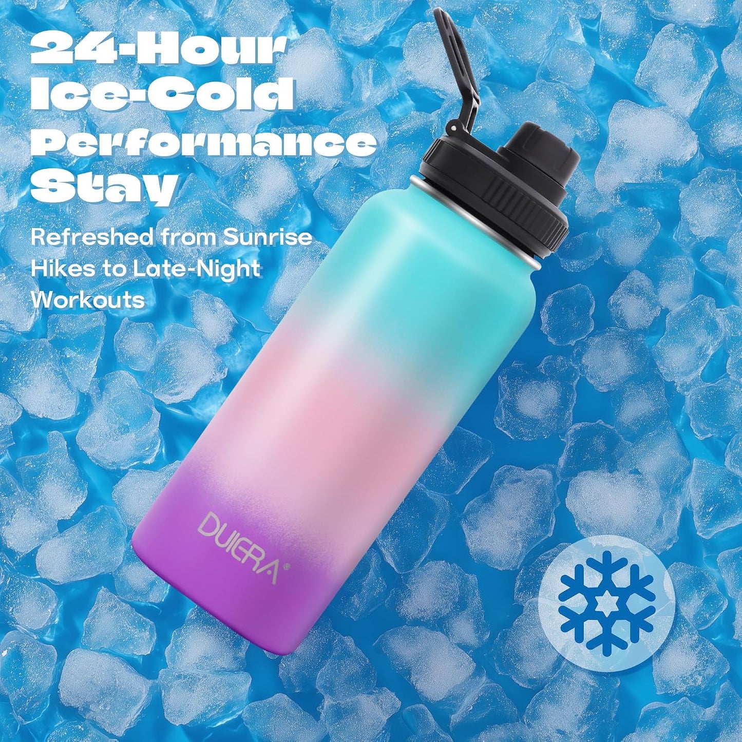 Botella agua acero inox 32oz con popote sin BPA rosa/morado