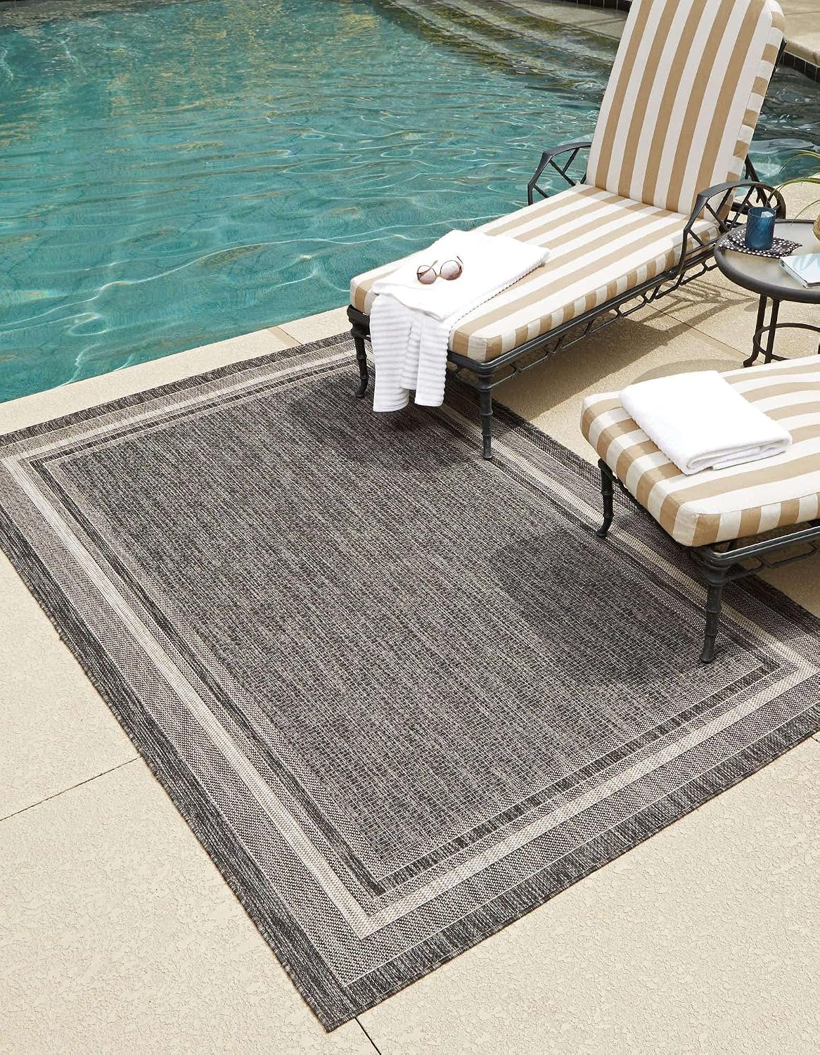 Alfombra área borde suave 3x3x5x3ft rectangular negro/marfil
