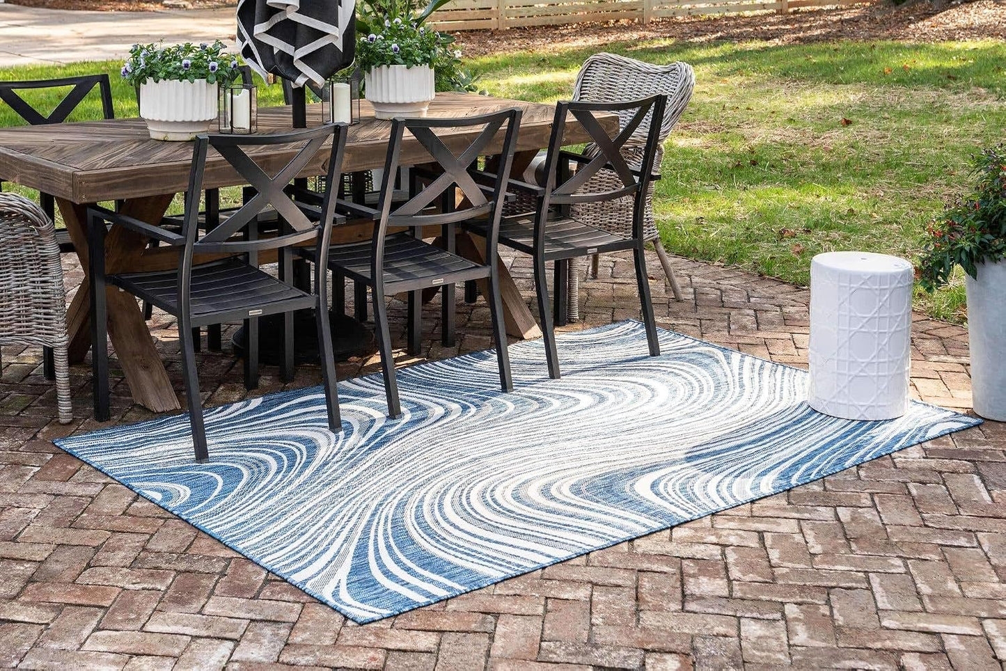 Alfombra área piscina 6x9ft rectangular color azul/marfil