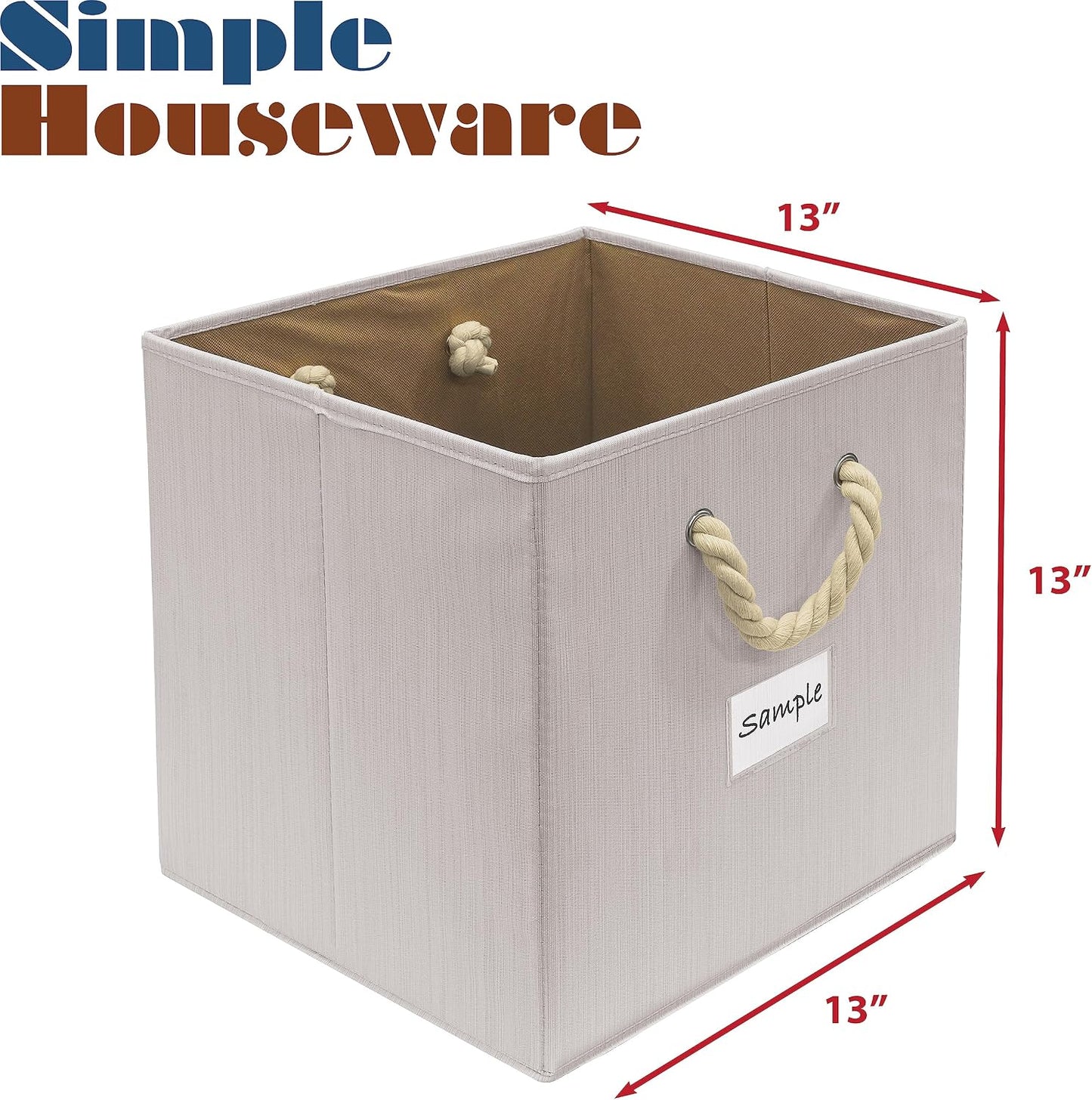 Cubo almacenamiento 13pulg asas trenzadas set 3 color marfil