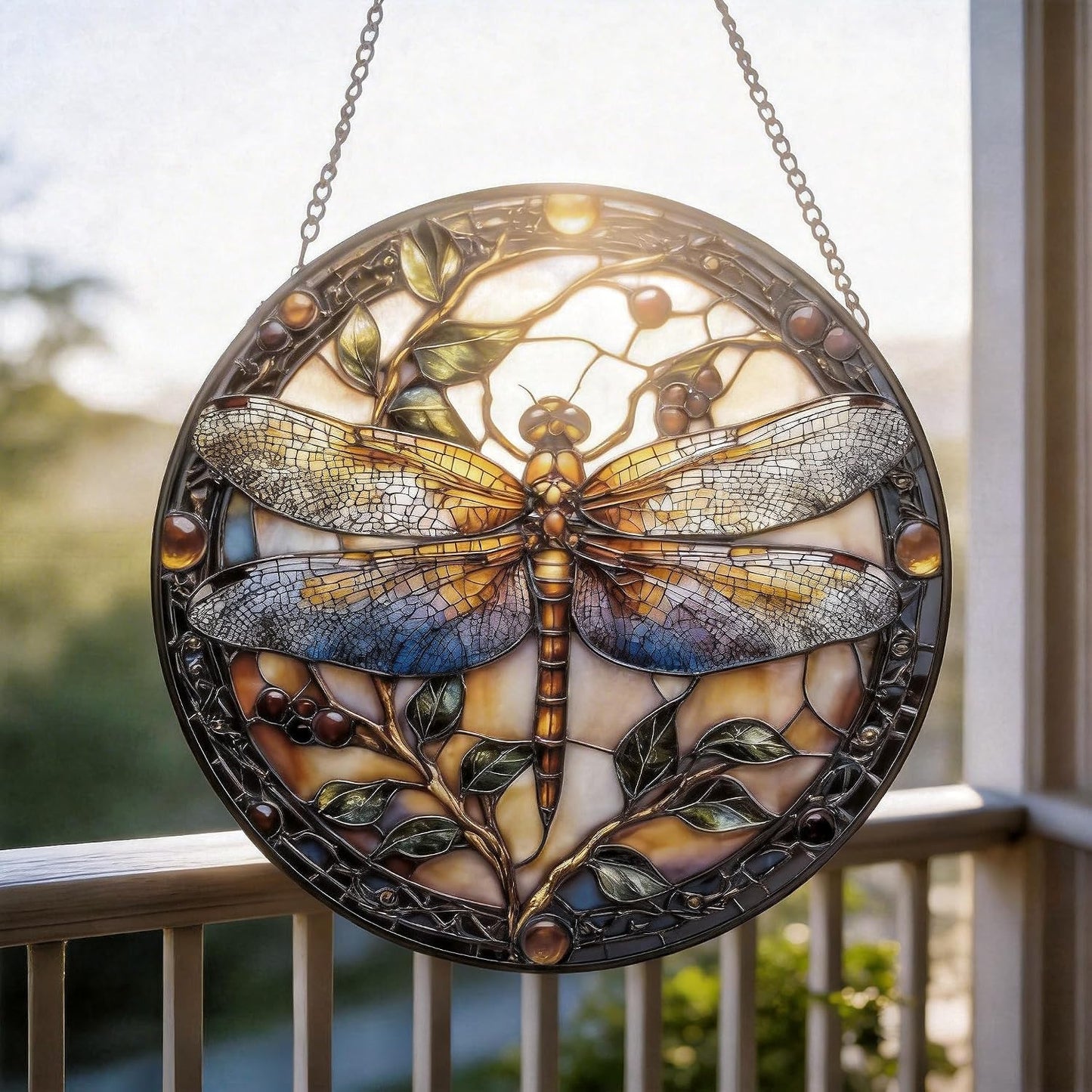 Colgante vidriera atrapasol libélula 9.8pulg decoración hogar