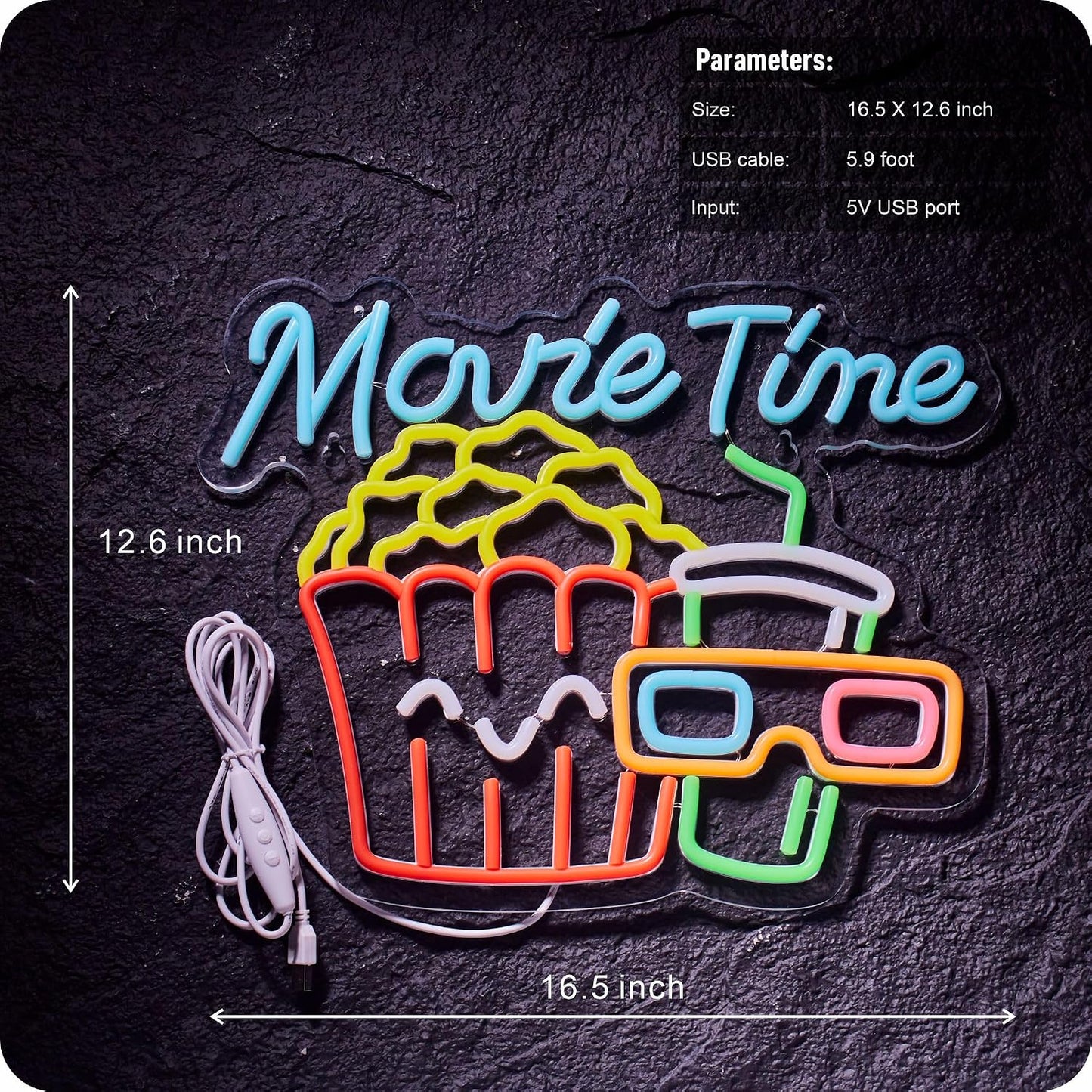Letrero neón led para sala cine palomitas usb decoración pared