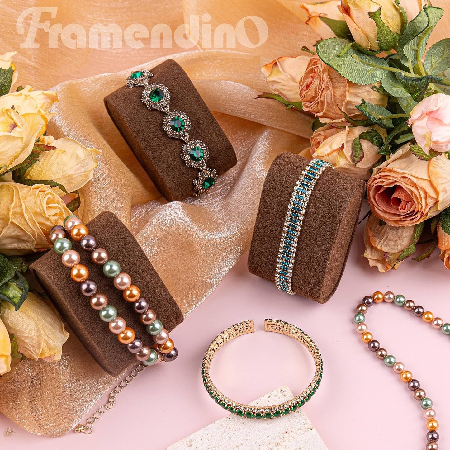 12 Almohadas Terciopelo Marrón para Pulsera Reloj