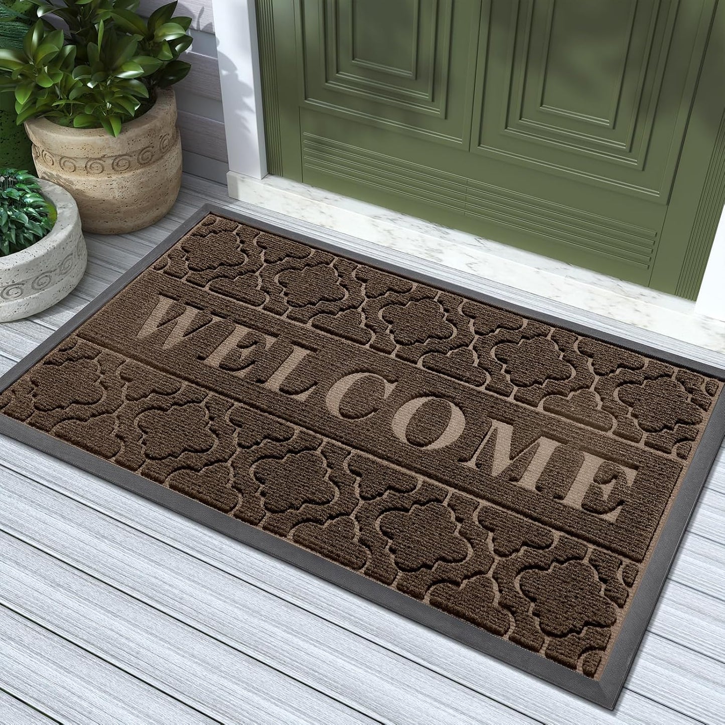 Tapete bienvenida antiderrap exterior 36x24pulg marrón