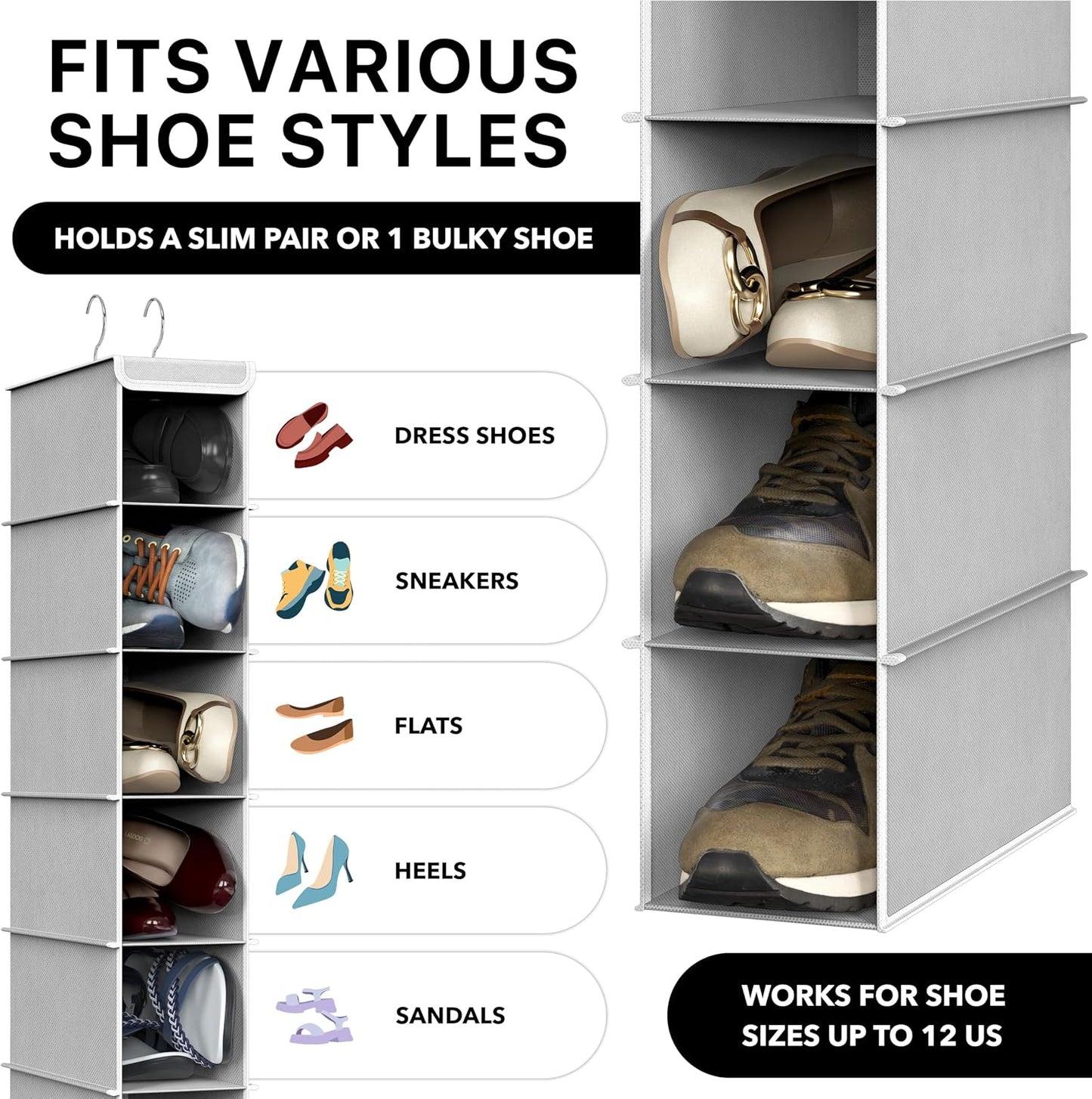 Organiz. zapatos colgante 10 estantes gris