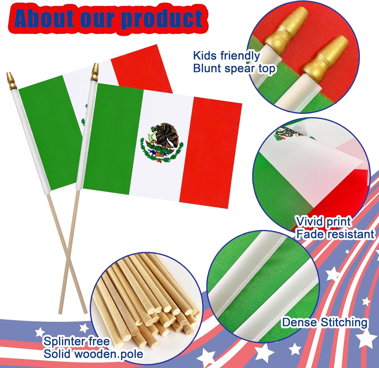 12 Banderas México 8x12pulg Madera Mini Decorativas