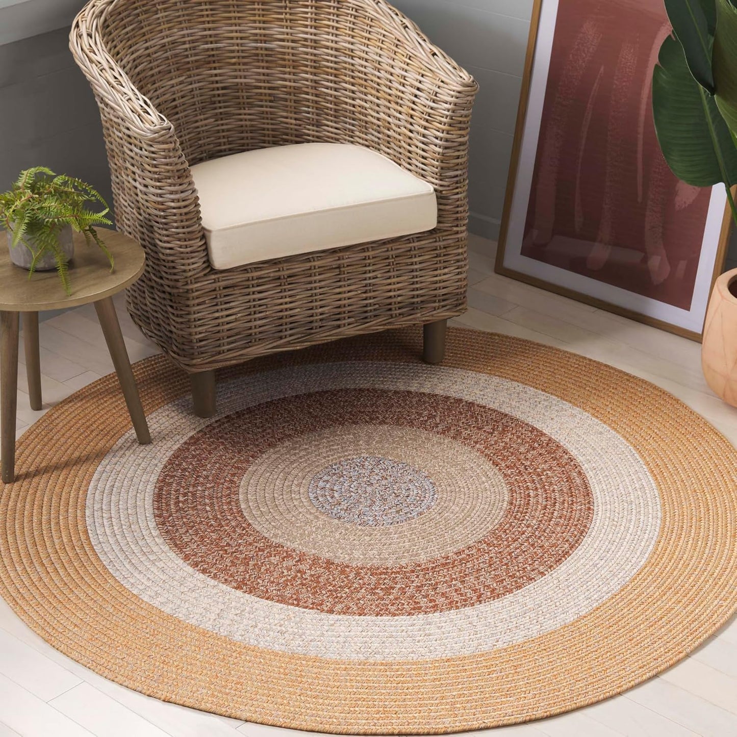 Alfombra exterior trenzada 3x5ft marrón reversible lavable