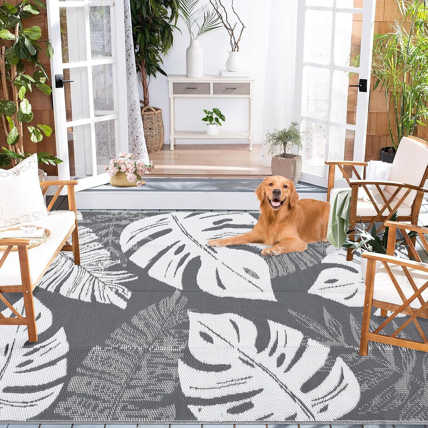 Alfombra exterior 8x10ft impermeable reversible