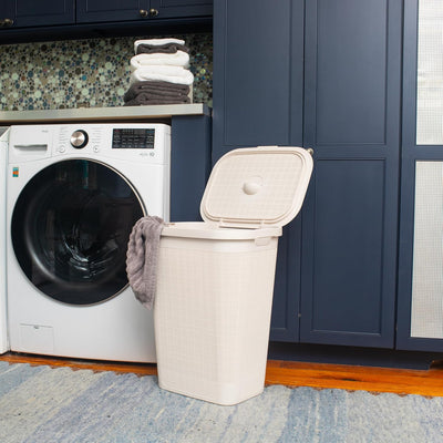 Cesta lavandería mimbre plástico marfil 50L con tapa