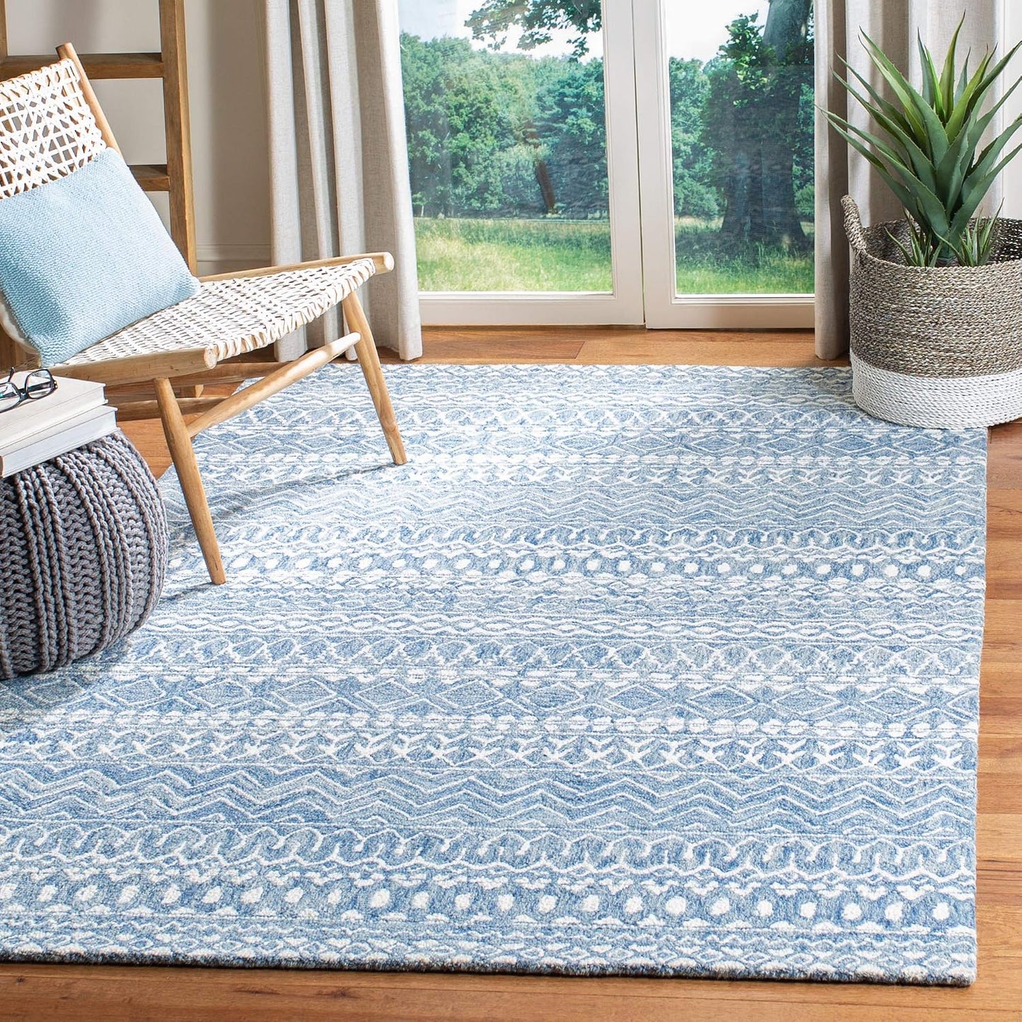 Alfombra micro-loop lana hecha a mano diseño tribal