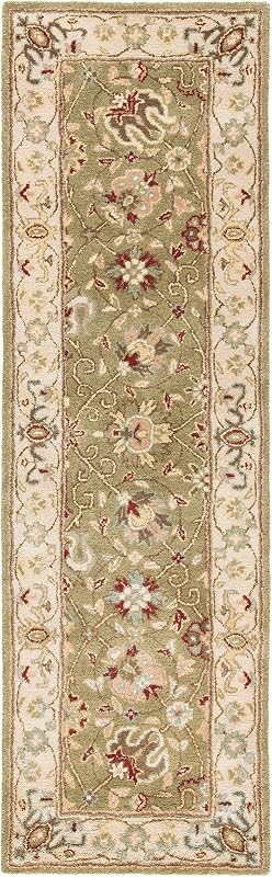 Alfombra lana tradicional oriental 2'3"x10' color salvia