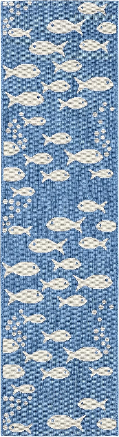 Alfombra exterior lavable 2.3x10ft color azul beige
