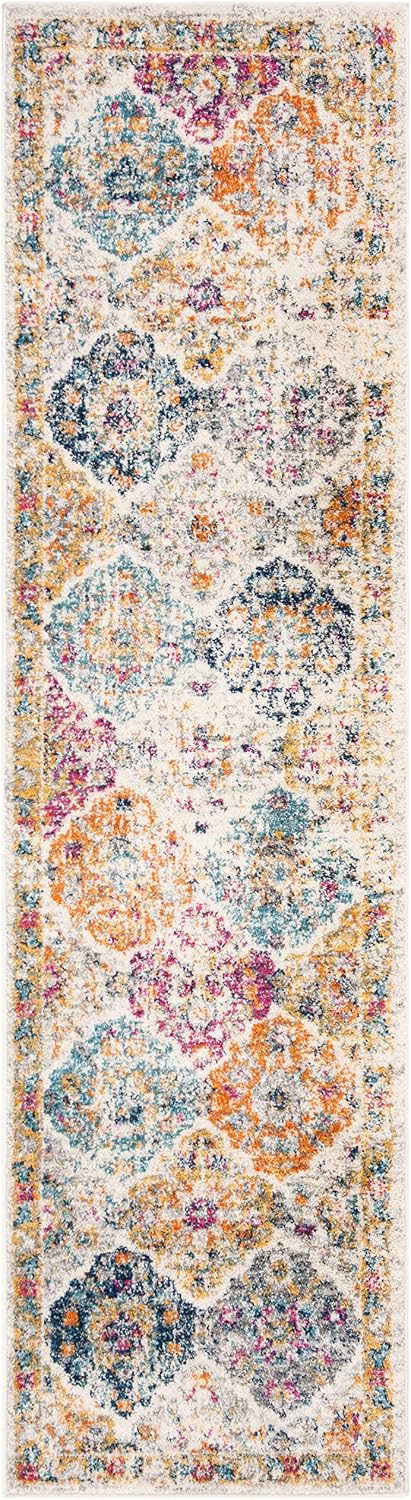 Alfombra decorativa 2'3"x4' crema y multicolor diseño bohemio