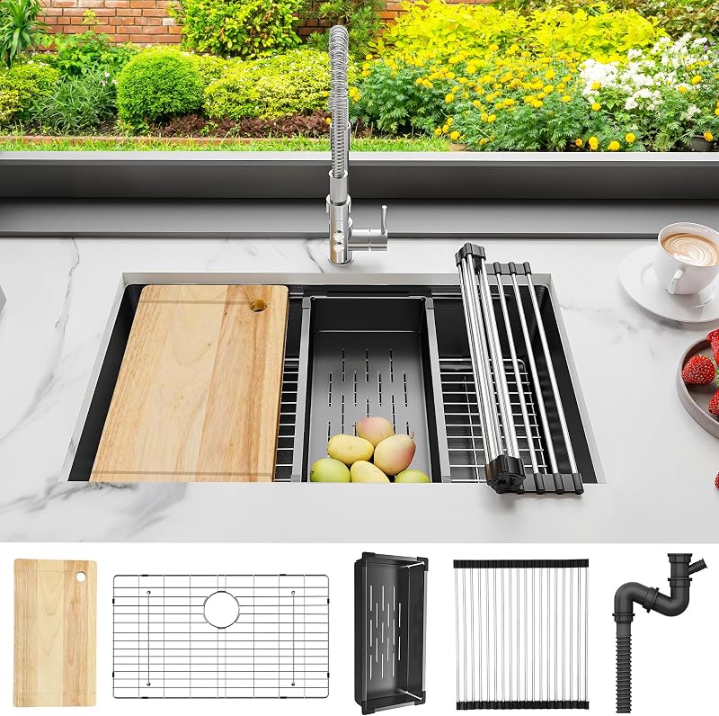 Fregadero cocina 32" acero inox con reborde