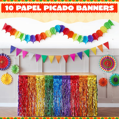 Juego de decoración del Cinco de Mayo con faldas de mesa de papel aluminio ondulado