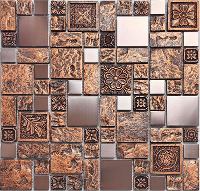Azulejo mosaico bronce y metal cepillado texturizado cobre