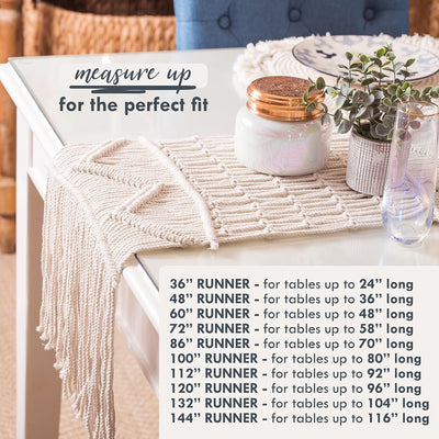Camino mesa macramé 86x13pulg bohemio vintage blanco roto