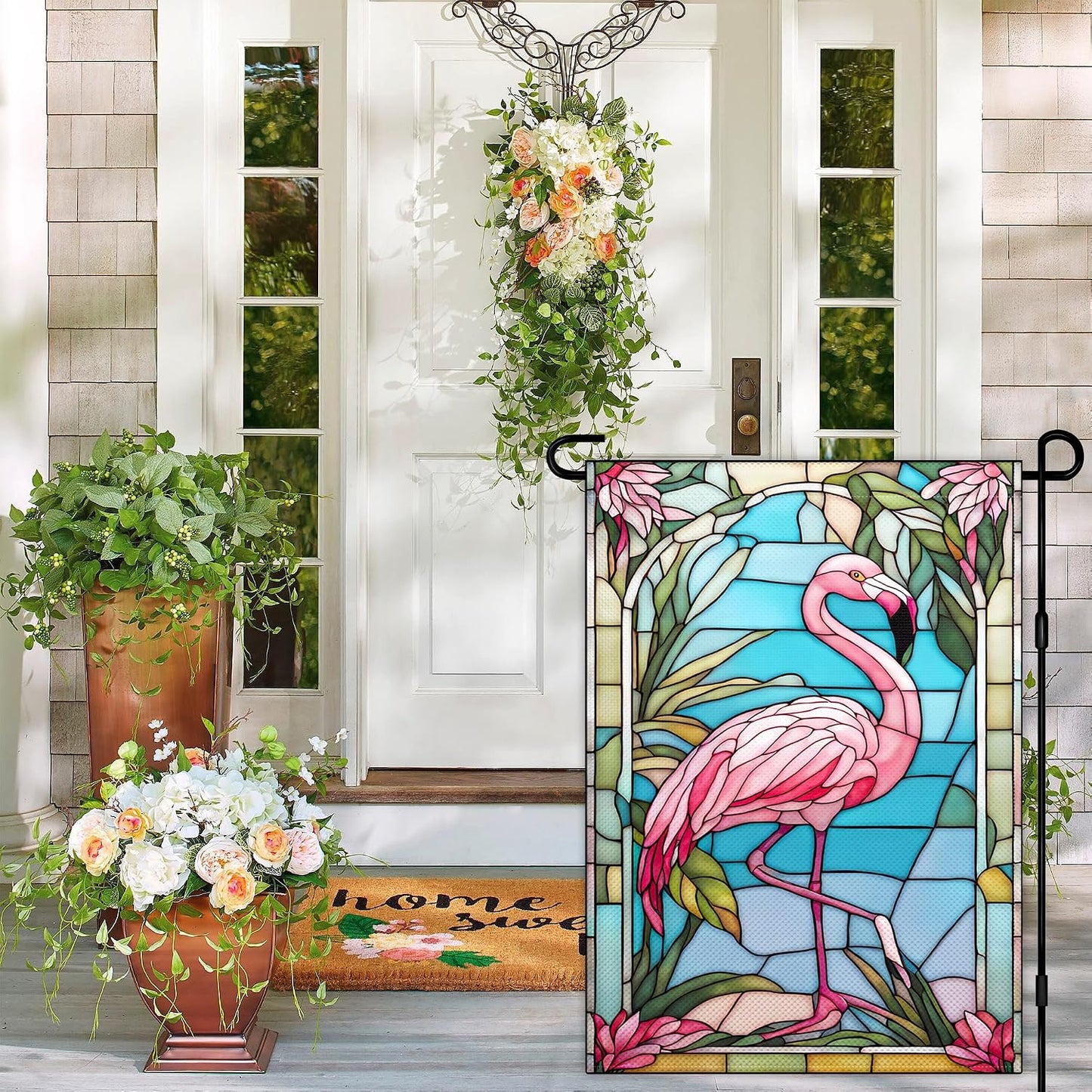 Banderas jardín flamenco 12x18pulg doble cara estilo retro