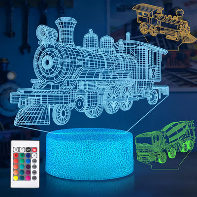Luz Nocturna Tren 3D con Control Remoto 16 Colores RGB