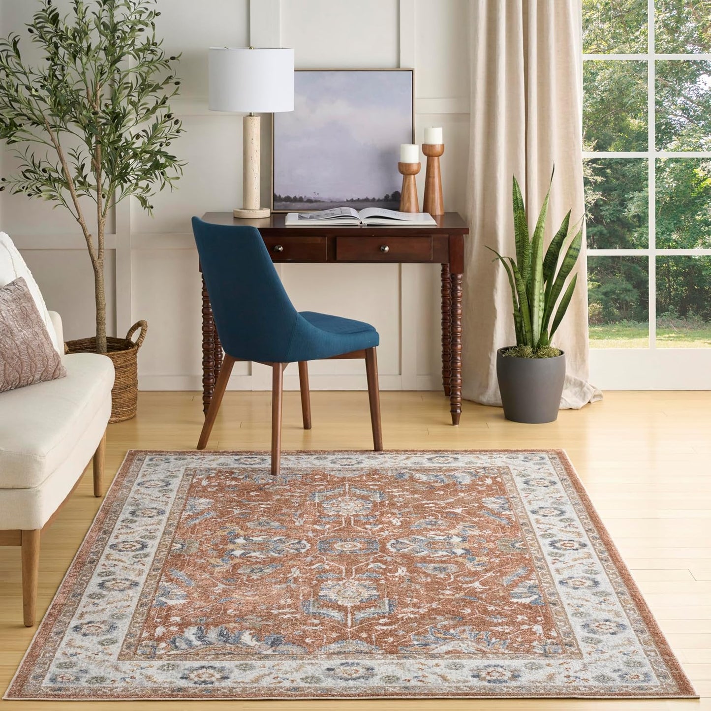 Alfombra lavable marfil óxido 7x9ft dormitorio sala comedor