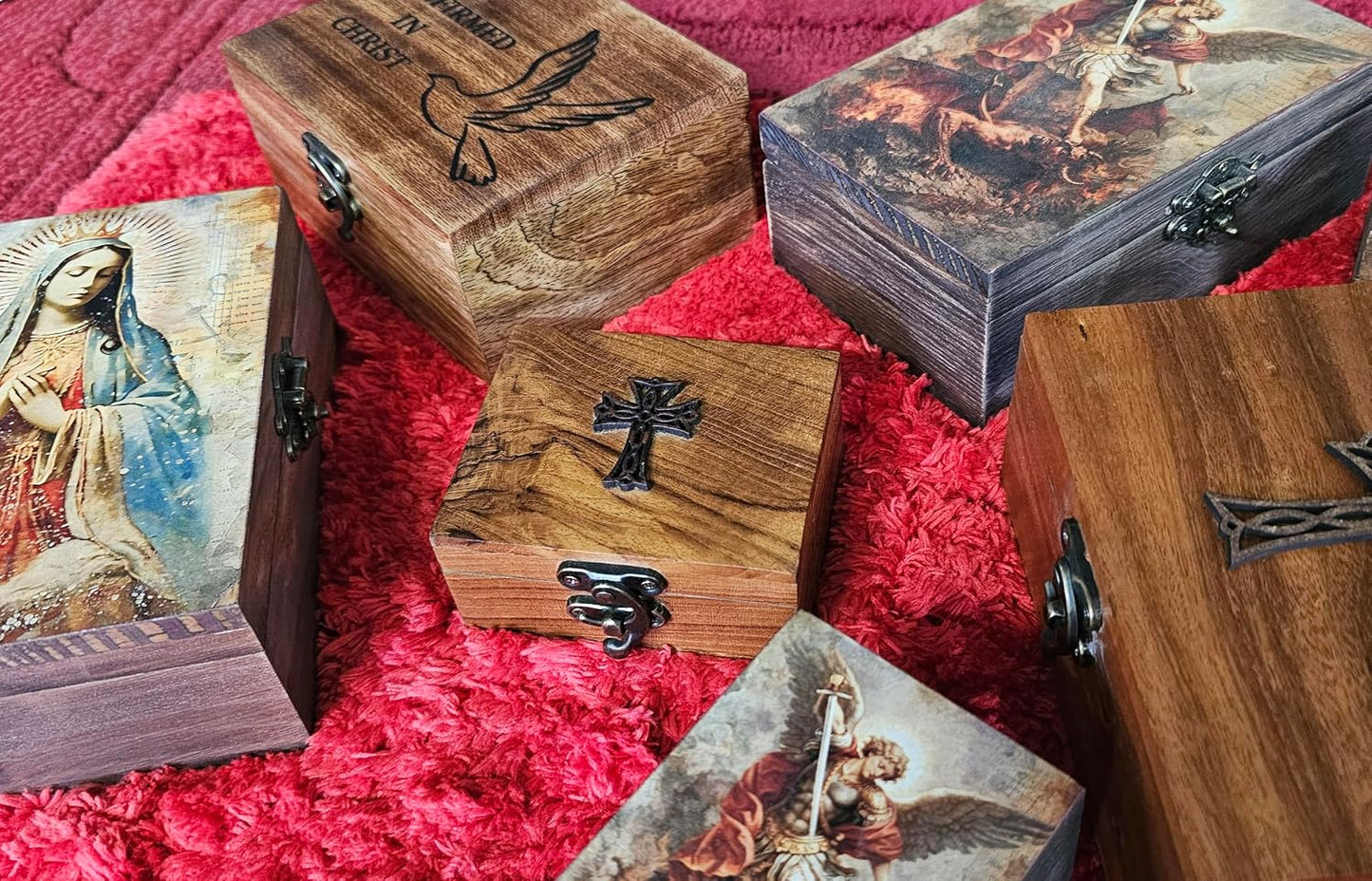 Caja rosario madera teca joyero primera comunión