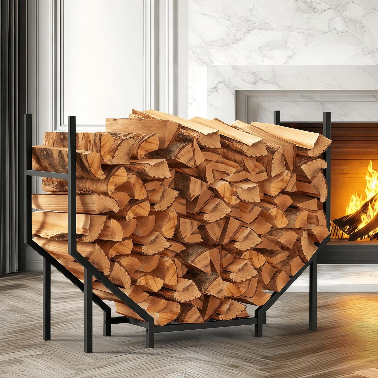 Estante leña al aire libre 3.2ft soportes metal resistente