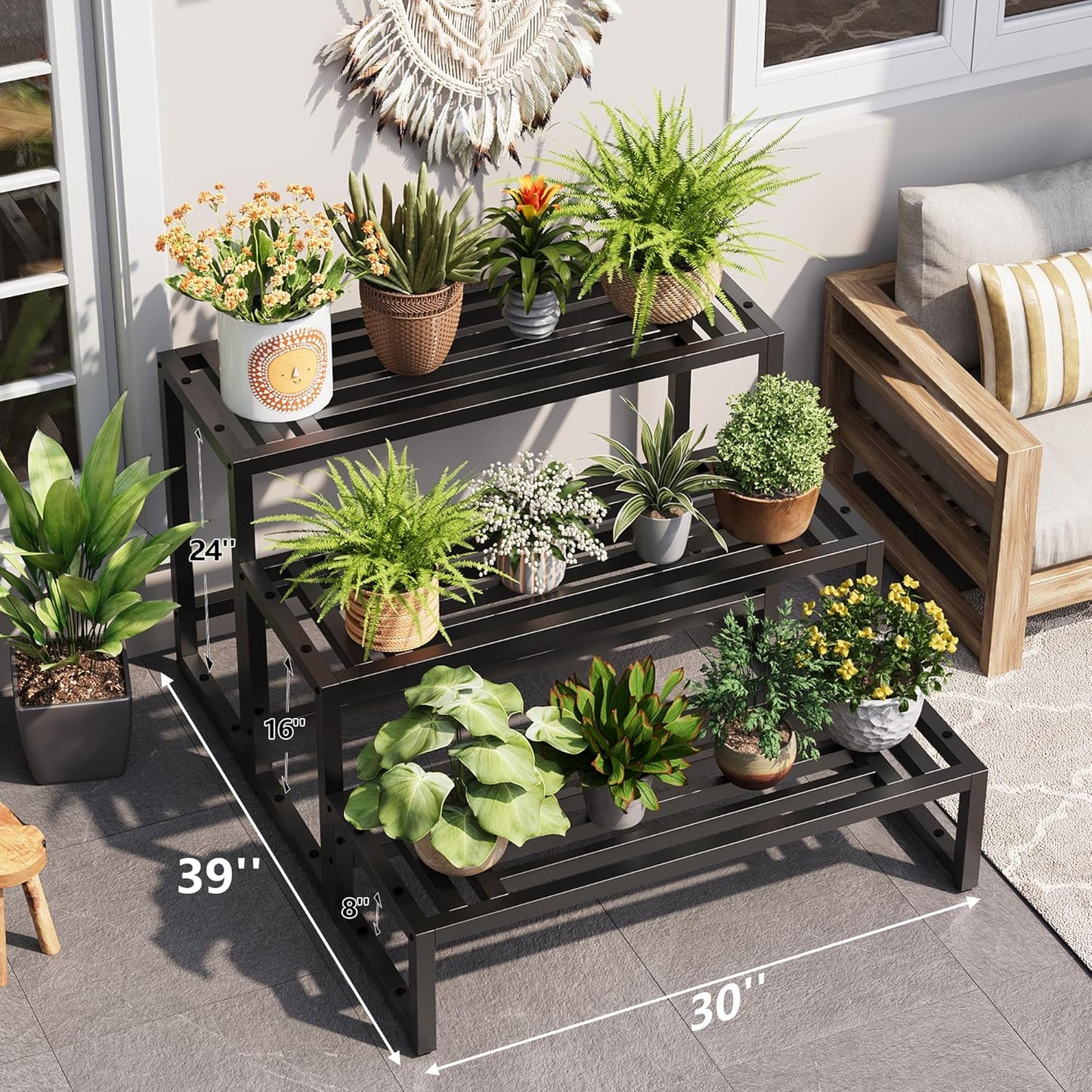 Soporte plantas 3 niveles hierro forjado resistente