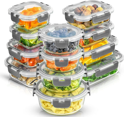 24 Recipientes Vidrio Borosilicato con Tapas Herméticas