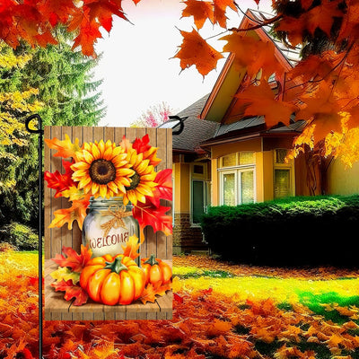 Banderas jardín otoño estampado girasoles calabaza y hojas arce