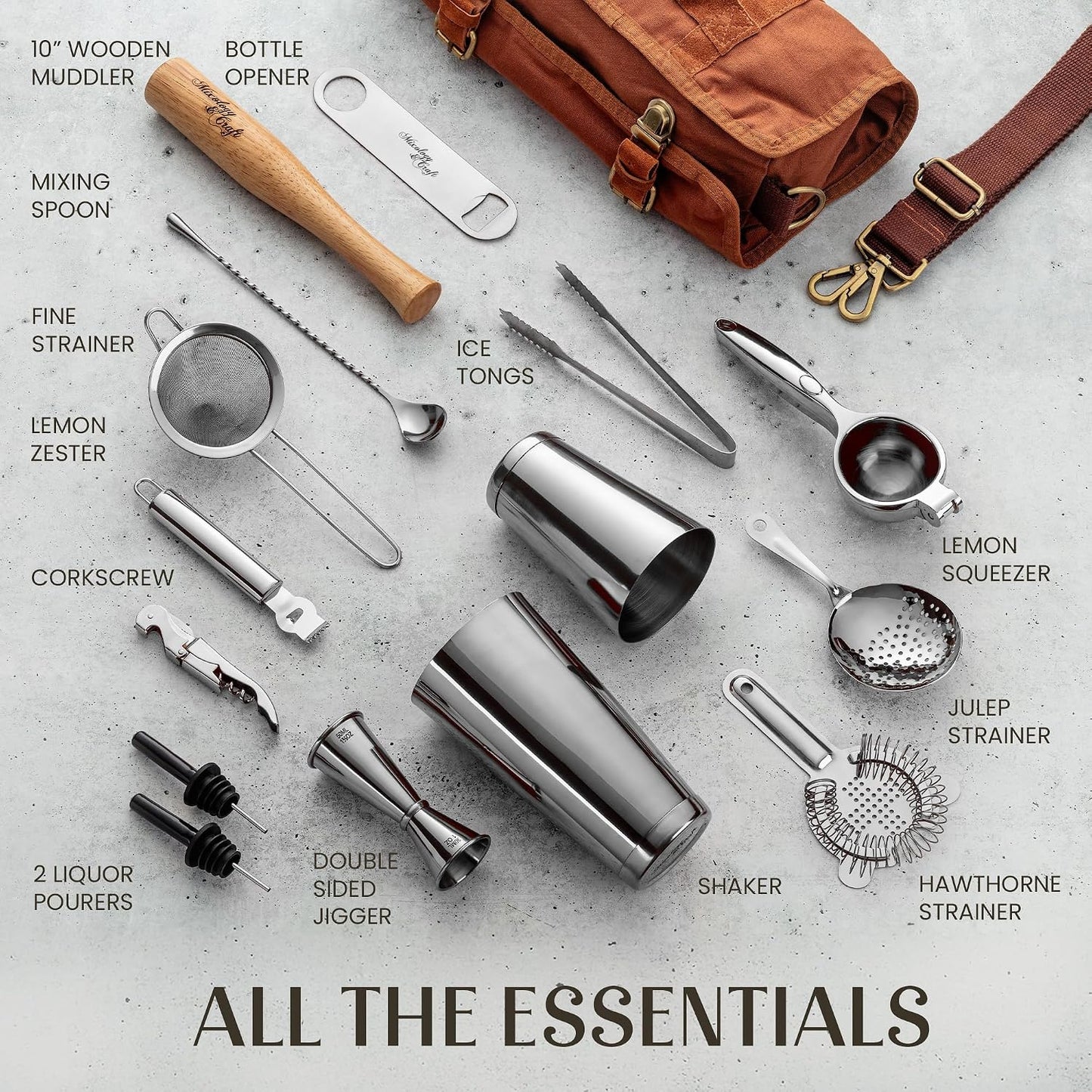 Bolsa kit barman 17 pzas cobre con correa hombro