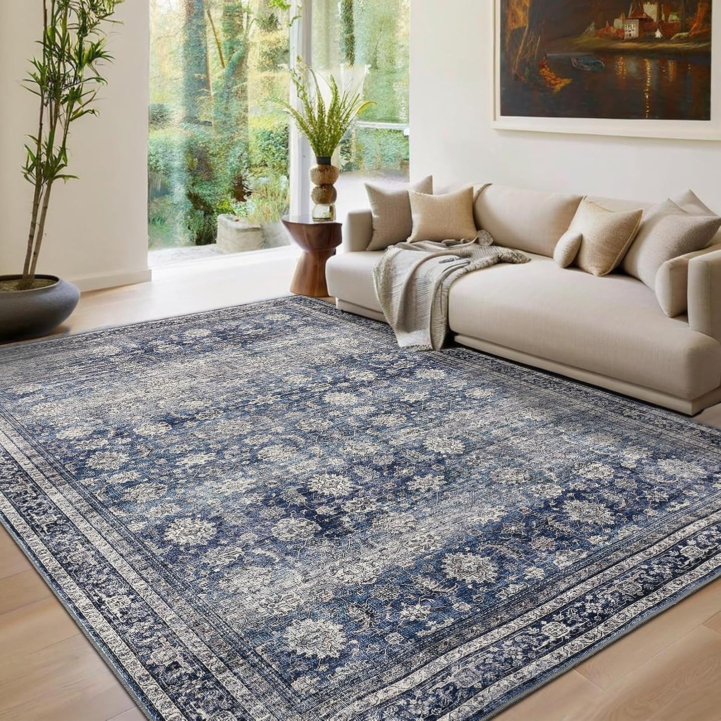 Alfombras área lavables 5x7 vintage respaldo antiderrap