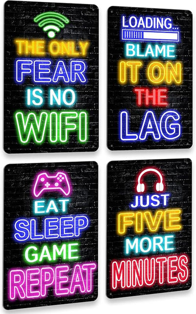 Letrero metal neon juegos 12x8 pulg set 4 decoración pared