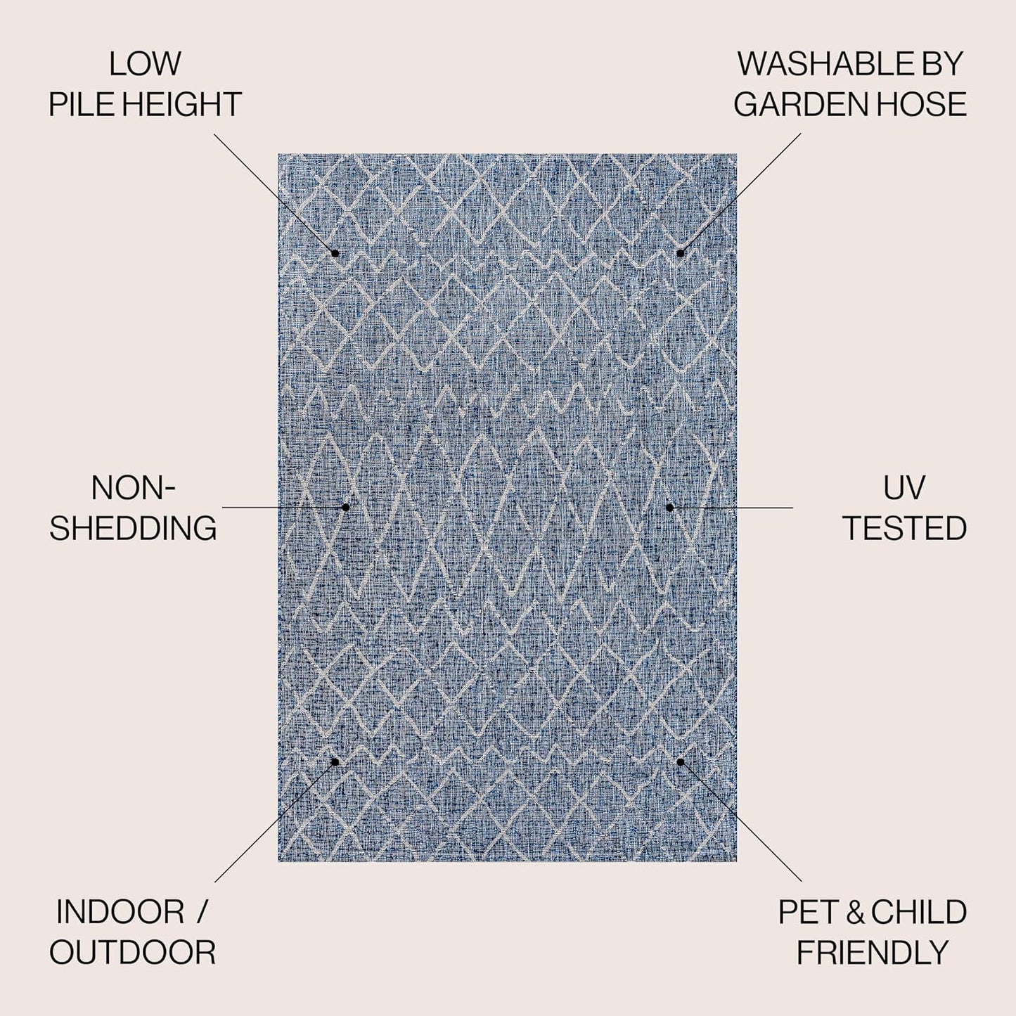Alfombra marroquí enrejada 5x8ft azul marino/gris claro