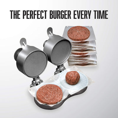 Prensa hamburguesas doble antiadherente eyector torta gris
