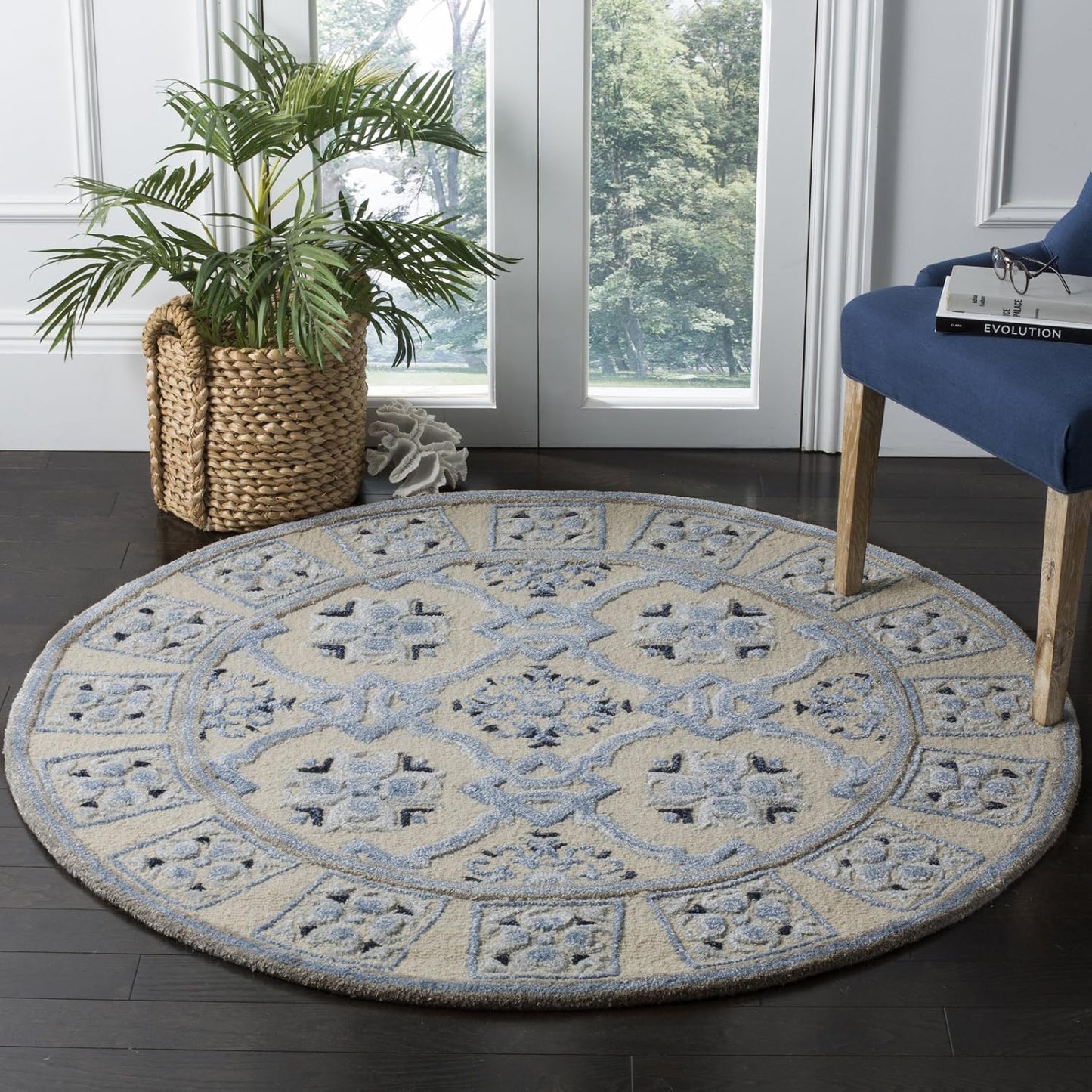 Alfombra Bella Collection 2'6x4' Marfil/Azul hecha a mano
