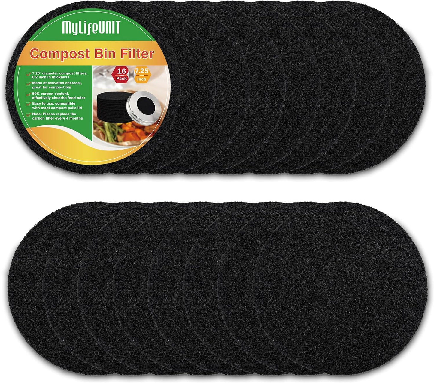 16 Filtros Compost Repuesto Carbón 7.25"