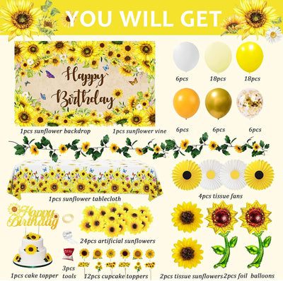 Pack decoración fiesta girasol 111 pzas mantel guirnaldas globos