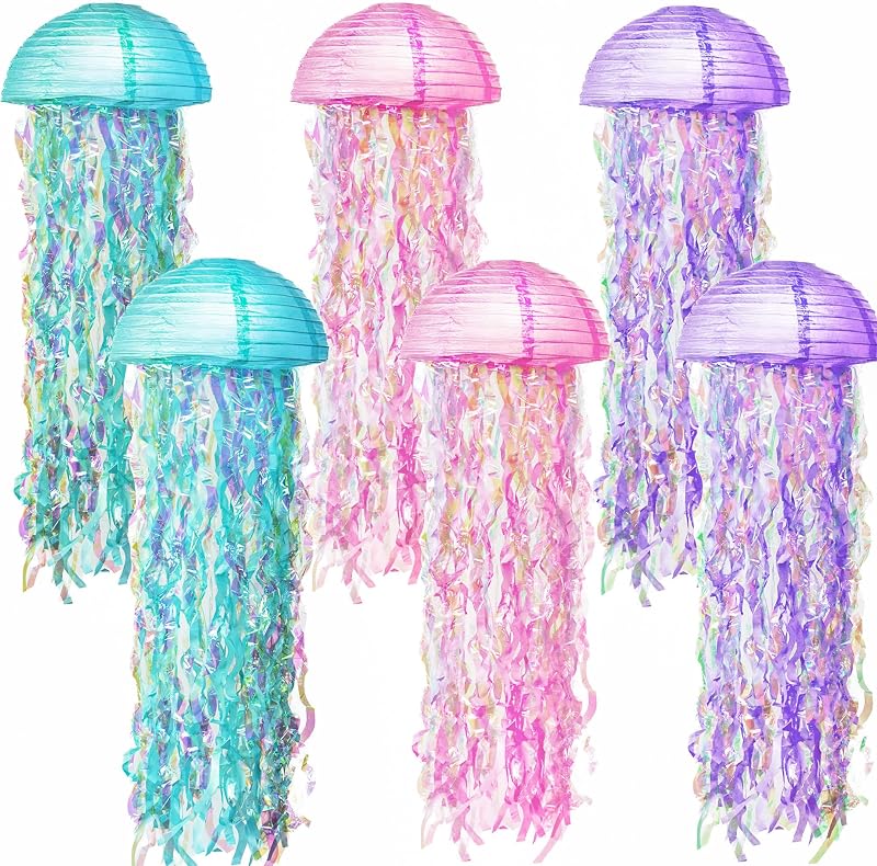 6 Faroles Papel Medusa 10pulg Rosa Verde Morado