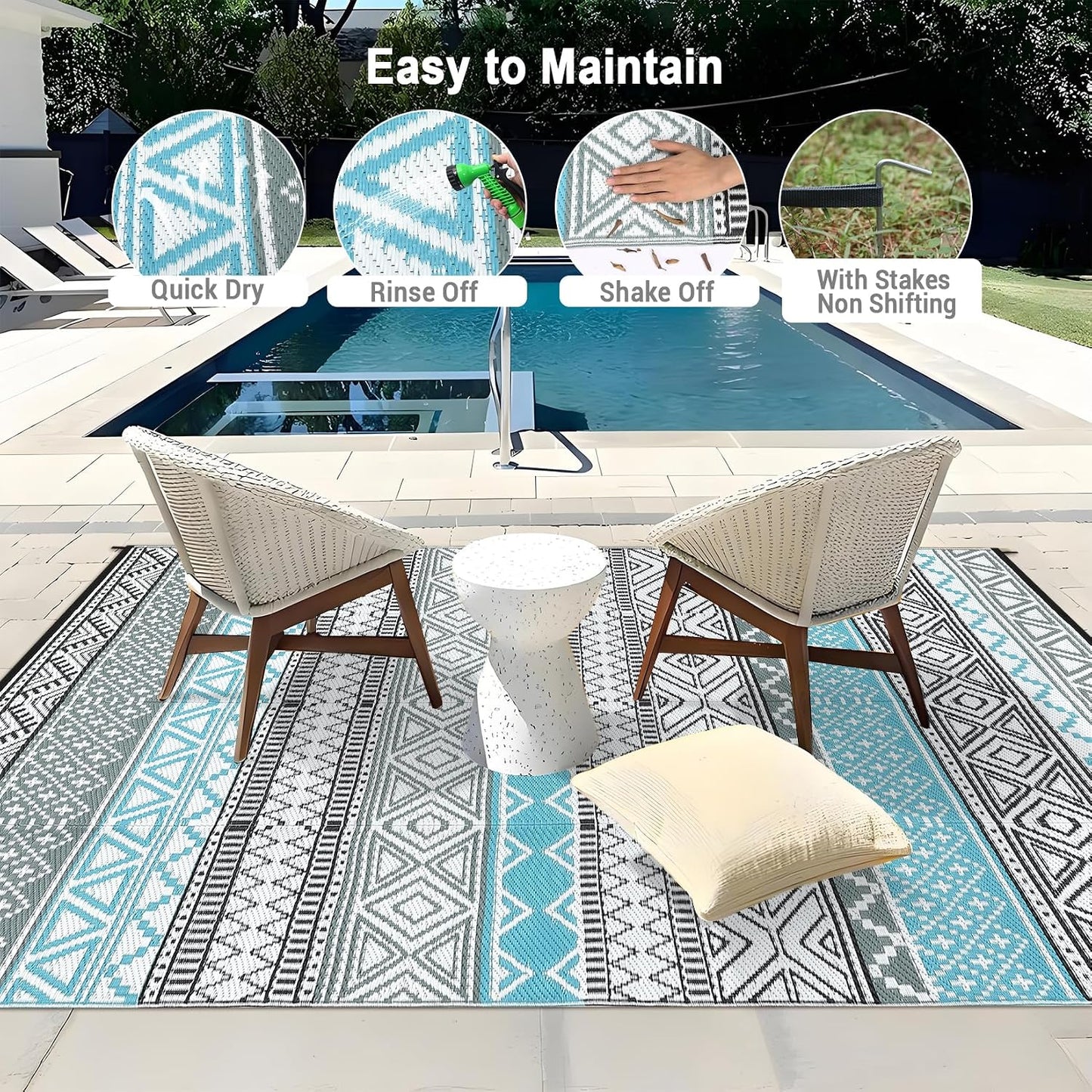 Alfombra exterior 9x12ft impermeable plegable para terraza